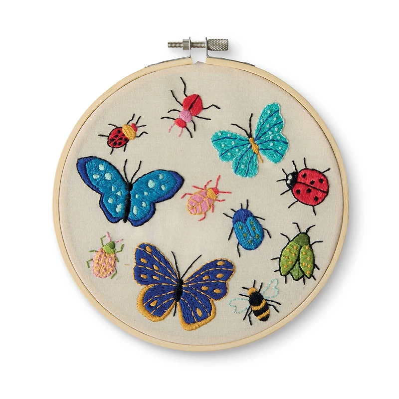6" Bugs & Butterflies Stamped Design Embroidery Kit with Hoop by Loops & Threads®