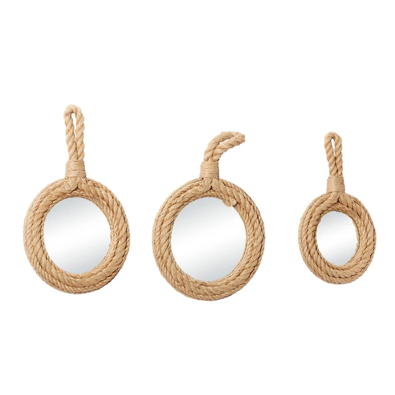 Natural Brown Rope Coastal Wall Mirrors Set