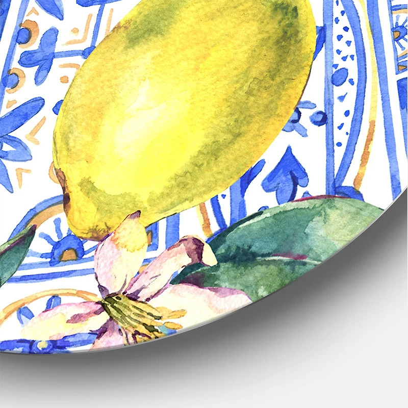 Designart - Lemon Ornament On Blue Geometrical Pattern I