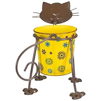 9" Yellow Floral Metal Cat Garden Planter
