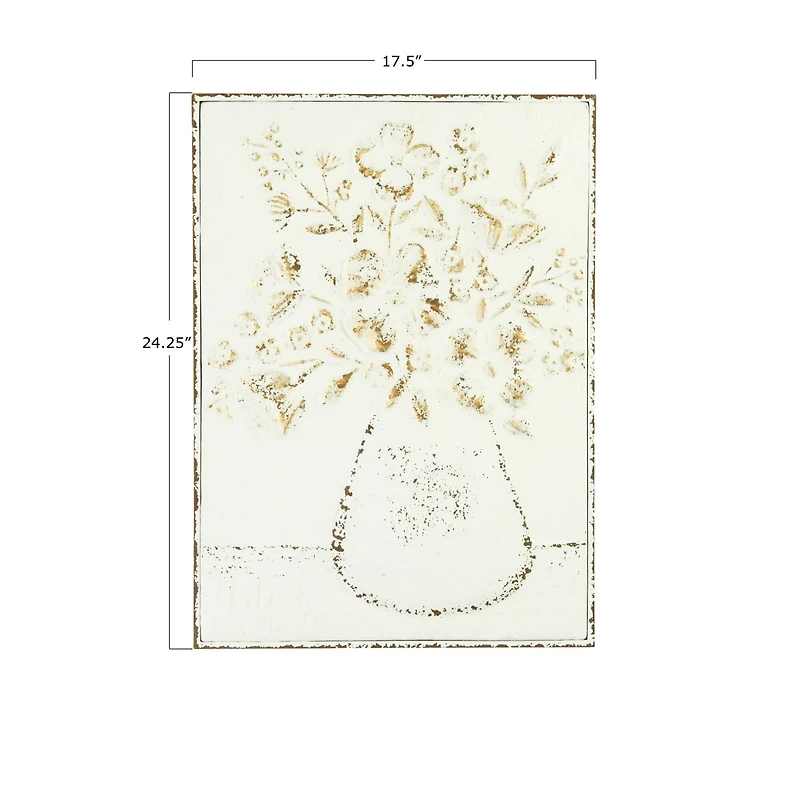 Hello Honey® Embossed Flowers in Vase Distressed Metal Wall Décor