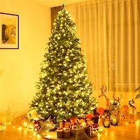 Costway 8ft. Pre-Lit Pinecones Hinged Artificial Christmas Tree, Warm White LED Lights