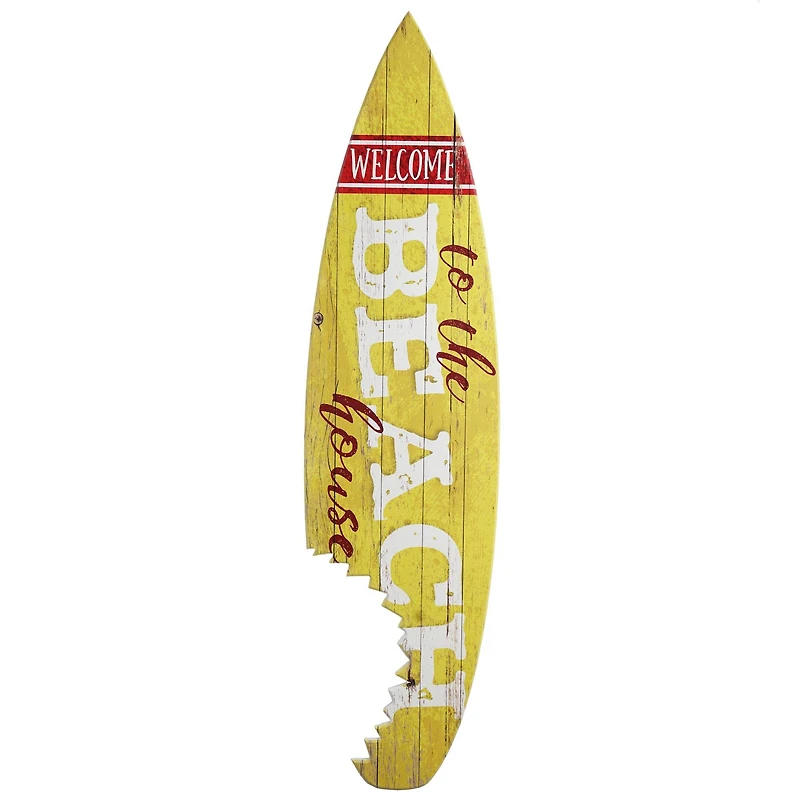 Welcome to the Beach House Shark Bite Wood Surfboard Wall Sign - 60"x15"