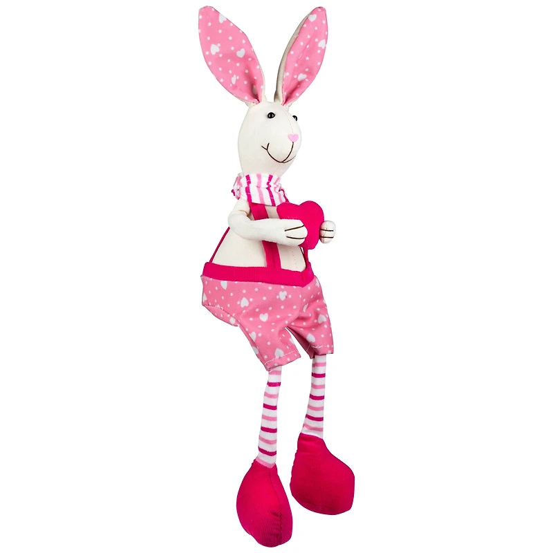 16.5" Pink & Cream Sitting Boy Easter Rabbit Figure with Dangling Legs