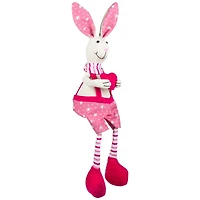 16.5" Pink & Cream Sitting Boy Easter Rabbit Figure with Dangling Legs