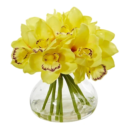 8'' Yellow Cymbidium Orchid Arrangement in Glass Vase