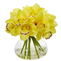 8'' Yellow Cymbidium Orchid Arrangement in Glass Vase