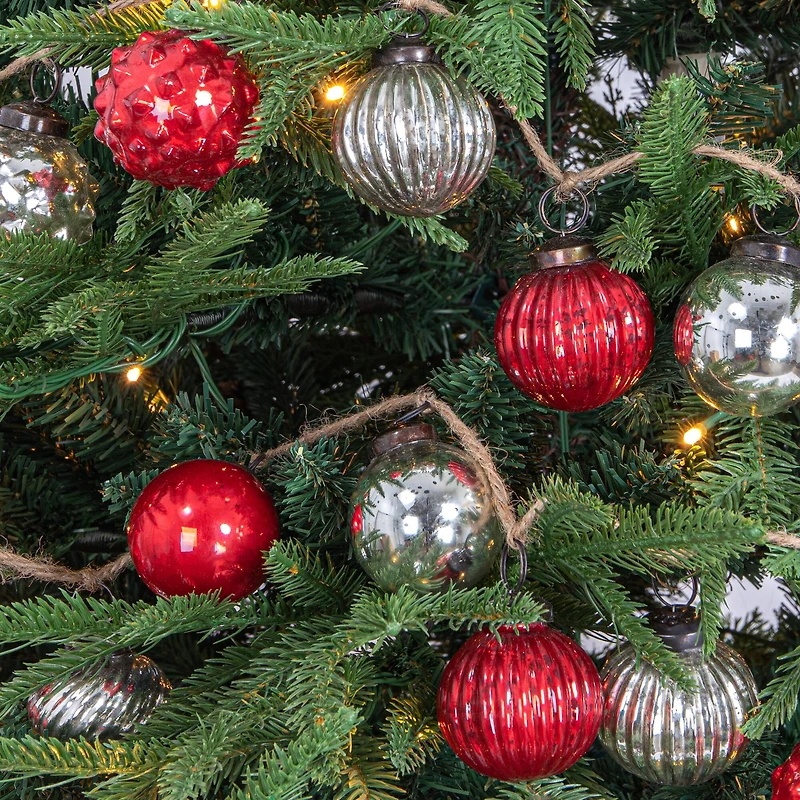 Hello Honey® 6ft. Red & Silver Embossed Mercury Glass Ornament Garland