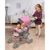 Badger Basket Gray & Pink Cruise Folding Inline Double Doll Stroller