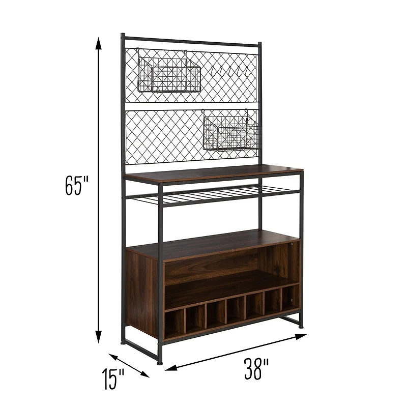 Honey Can Do Black & Walnut Multi-Purpose Kitchen Bakers Rack With Wine Storage