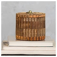 Hello Honey® 5.75" Round Carved Mango Wood Pleated Box with Lid & Metal Pull