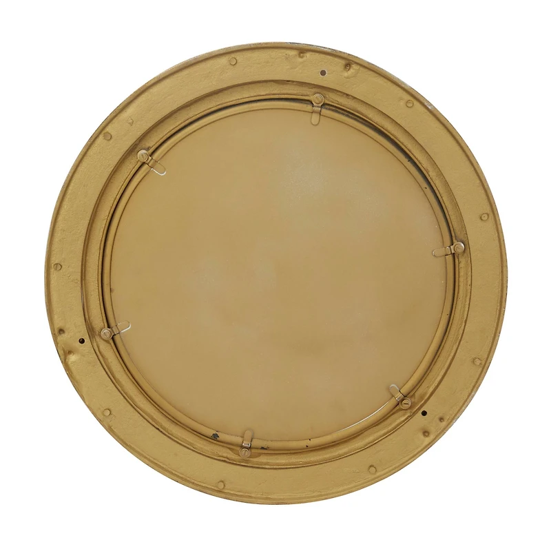 The Novogratz Gold Brass Sail Boat Wall Mirror with Port Hole Detailing 15" x 3" x 15"