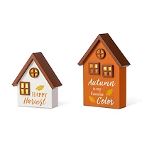 Glitzhome® Lighted Fall Wooden House-shaped Table Decor Set