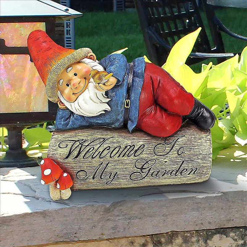Design Toscano 13.5" Gideon the Garden Gnome Welcome Sign Statue
