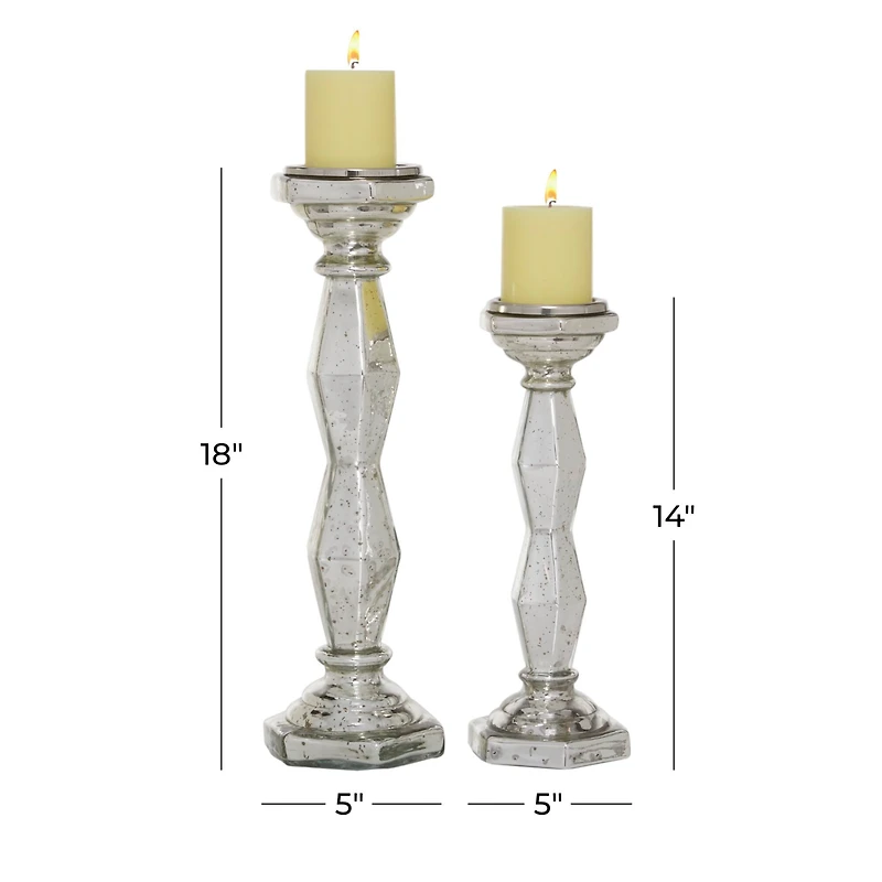 Silver Glass Glam Candle Holder Set