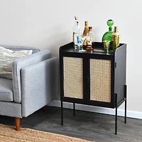 Hello Honey® 3ft. Black Bar Cabinet with Natural Woven Cane Details