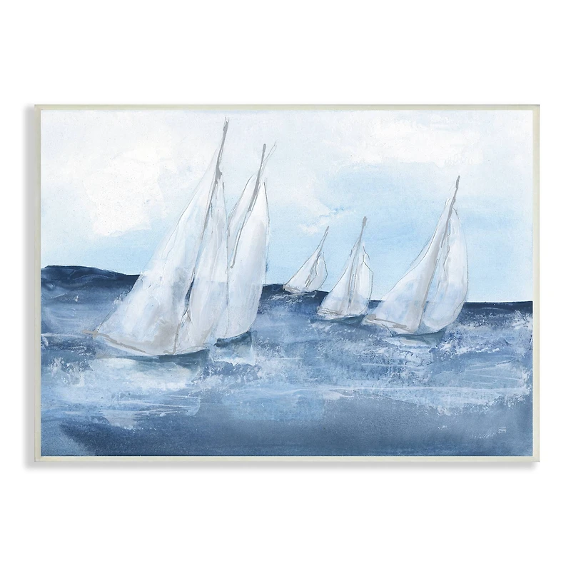 Stupell Industries White Sailboats Coasting Ocean Waters Blue Tide Wood Wall Plaque