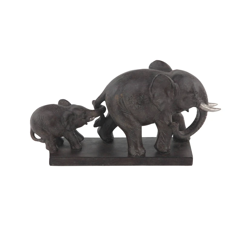 11" Brown Eclectic Polystone Elephant Sculpture