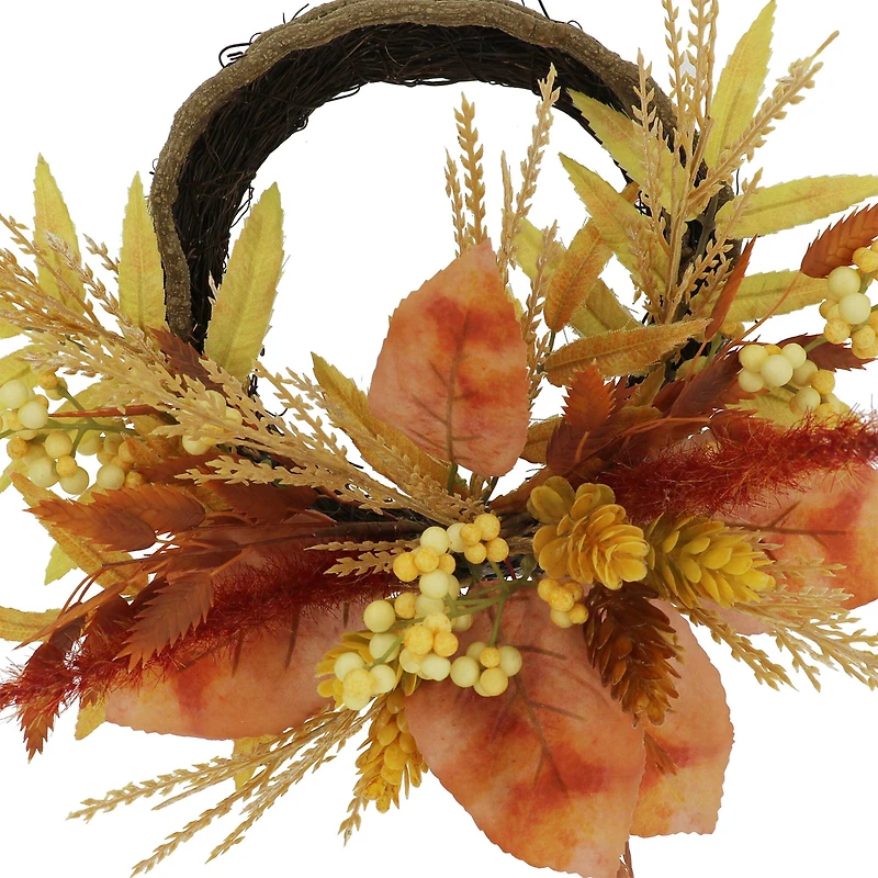 12" Mini Orange & Yellow Heather with Berries Wreath by Ashland®