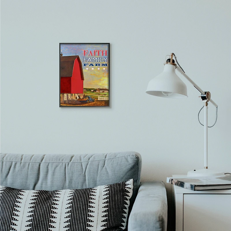 Stupell Industries Faith Family Farm Wall Art in Black Frame