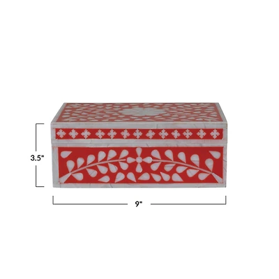 Hello Honey® 9" Red and White Decorative Mixed Material Storage Box with Horn Inlay