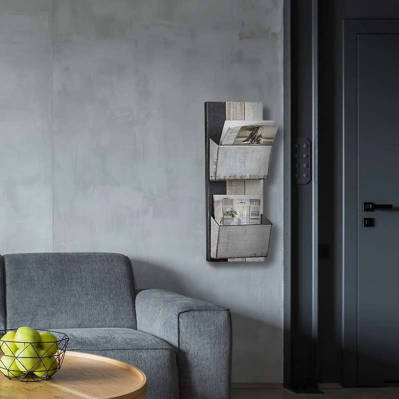 Wood & Metal Hanging Magazine Rack