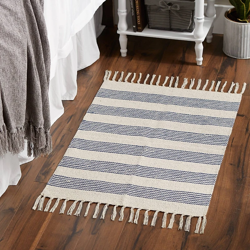 DII® French Blue Ticking Stripe Hand-Loomed Rug, 2ft. x 3ft.