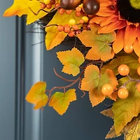 Glitzhome® 24" Fall Sunflower, Maple Leaf &  Berry Wreath