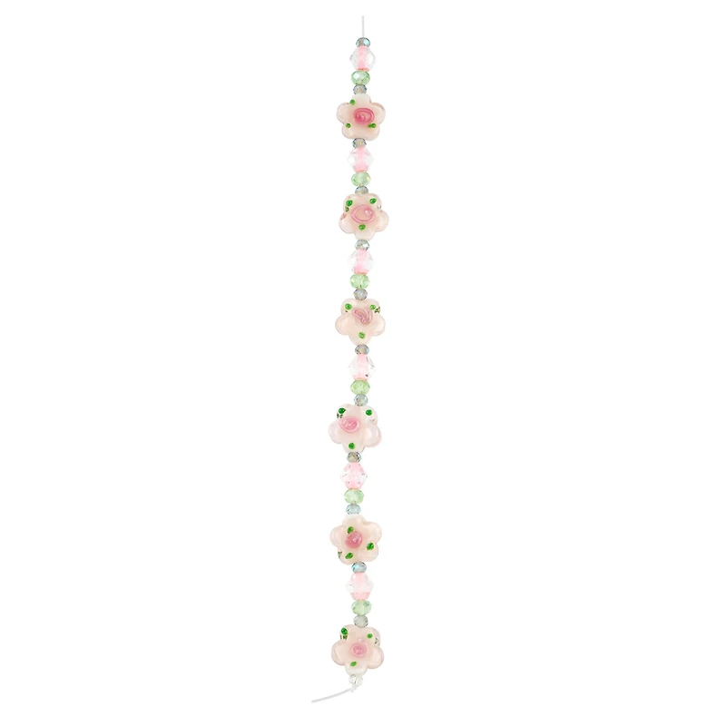 Pink & Green Lampwork Glass Flower Beads by Bead Landing™