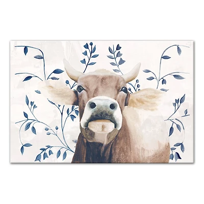 Navy Patterned Cow 12" x 18" Canvas Wall Art