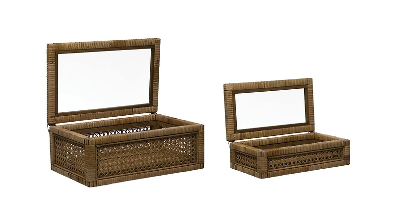 Hello Honey® Cane & Rattan Display Box with Glass Lid Set
