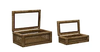 Hello Honey® Cane & Rattan Display Box with Glass Lid Set