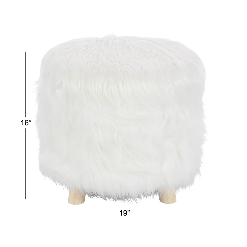 19" White Faux Fur Contemporary Stool