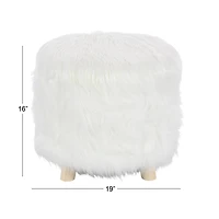 19" White Faux Fur Contemporary Stool