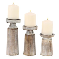 Brown Mango Wood Natural Candle Holder Set