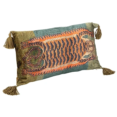 Hello Honey® 24" Multicolor Tiger Cotton Velvet Lumbar Pillow with Tassels