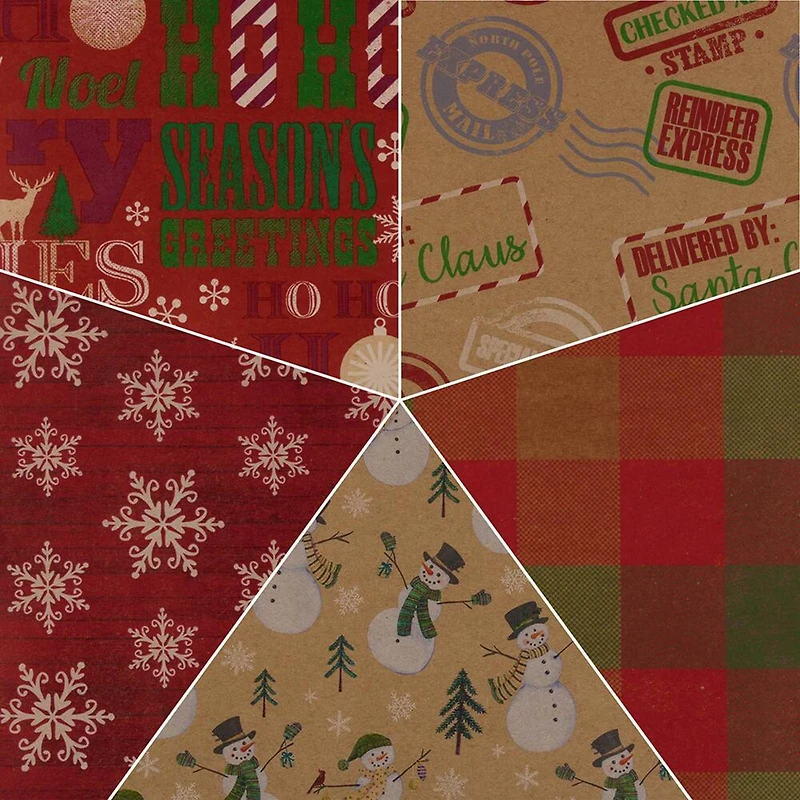 JAM Paper Christmas Kraft Gift Wrap Set, 5ct. 