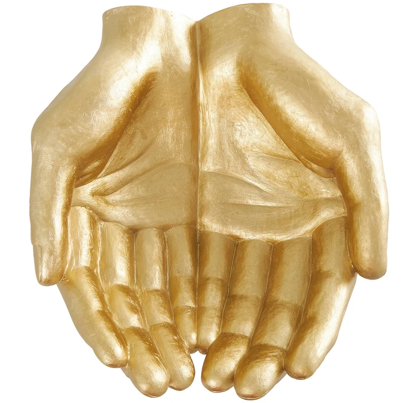 16.5" Gold Polystone Open Hands Sculpture Décor