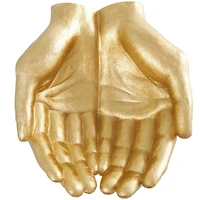 16.5" Gold Polystone Open Hands Sculpture Décor
