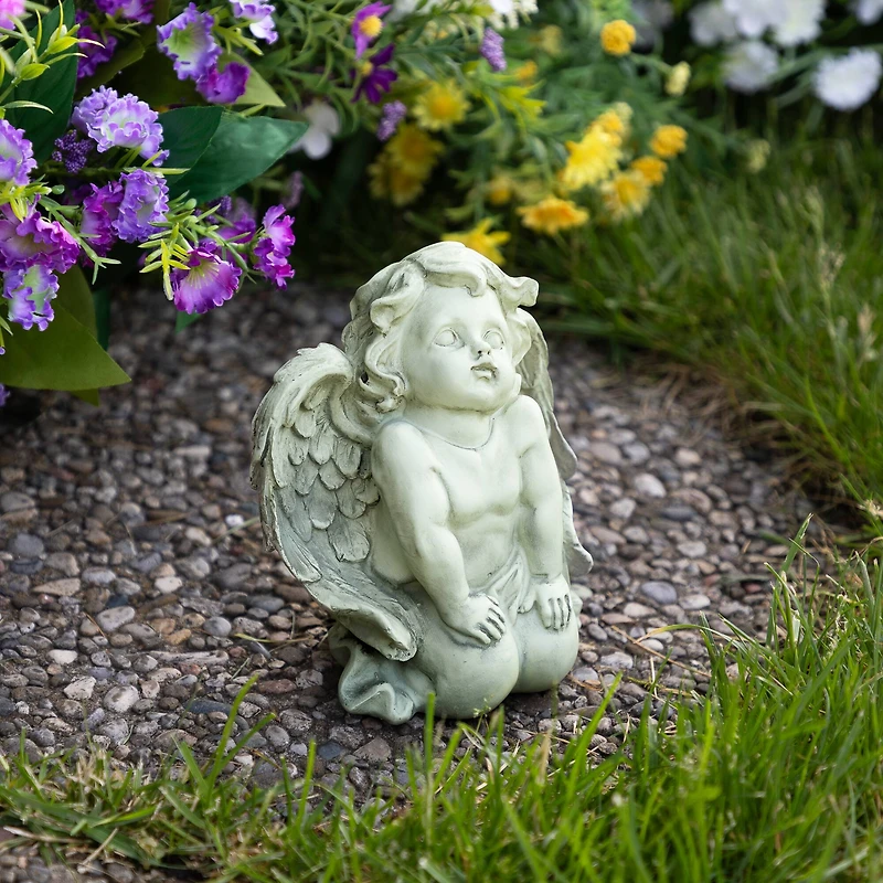 6" Heavenly Gardens Kneeling Cherub Angel Outdoor Garden Statue