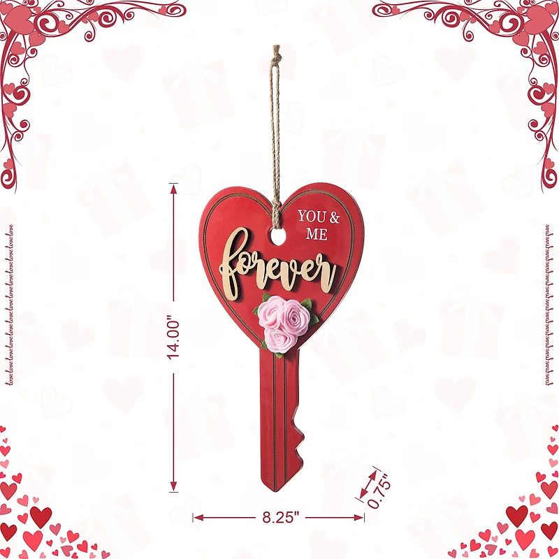 Glitzhome® 14" Valentine's Wooden Key-Shaped Door Hanger