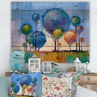 Designart - Colourful Trees Impressionist Landscape I - Modern Print on Natural Pine Wood