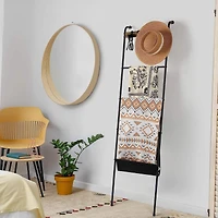 NEX™ 64.5" Farmhouse Decorative Ladder with 5 Hooks & Pocket