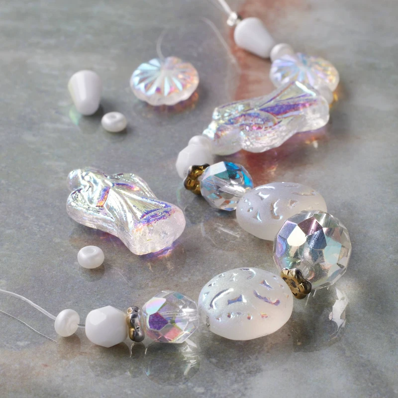 Angel White Iridescent Czech Glass Bead Mix by Bead Landing™