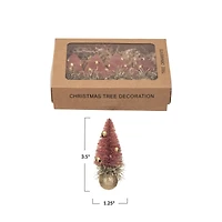 Hello Honey® 3.5" Pink Sisal Bottle Brush Tree with Glass Ball Base Ornaments, 4ct.