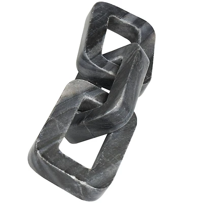 14" Gray Marble Chain Geometric 3-Link Sculpture