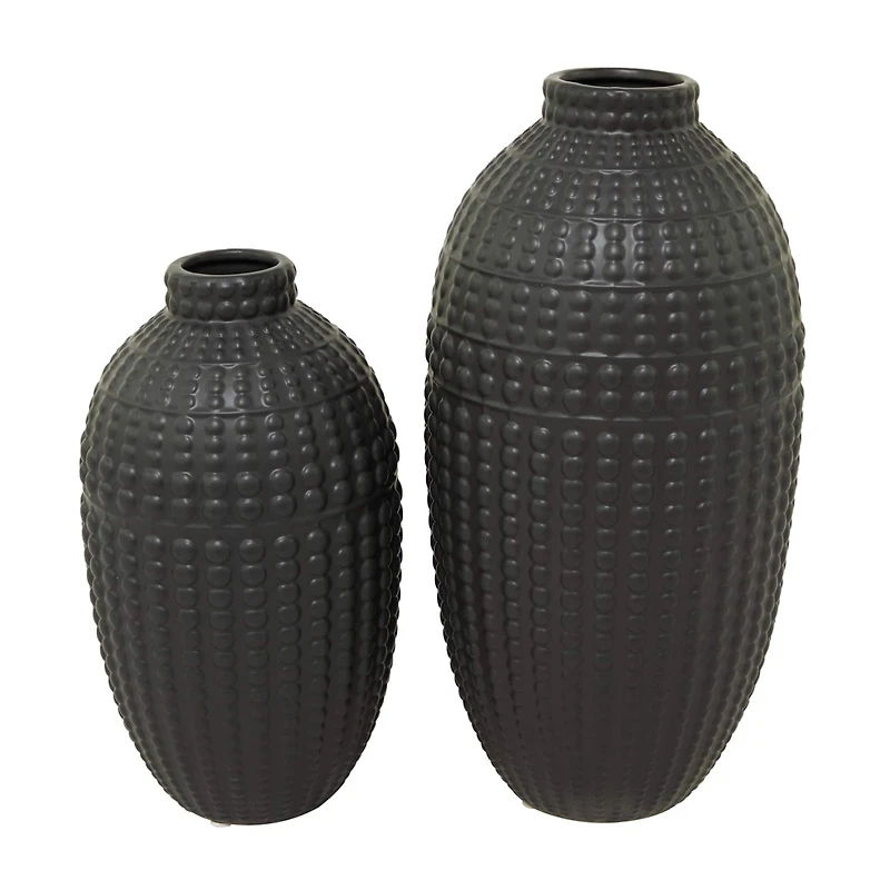 Set of 2" Black Stoneware Contemporary Vase 16", 12"