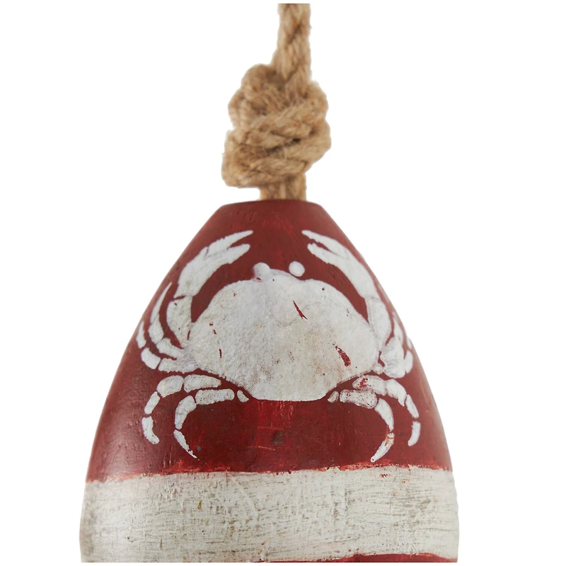 Red Wood Buoy Wall Hook with Jute Rope and Metal Hook Set