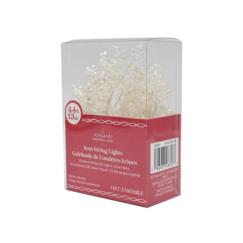 10ct. Warm White LED Iridescent Snowflake String Lights on Silver Wire by Ashland®