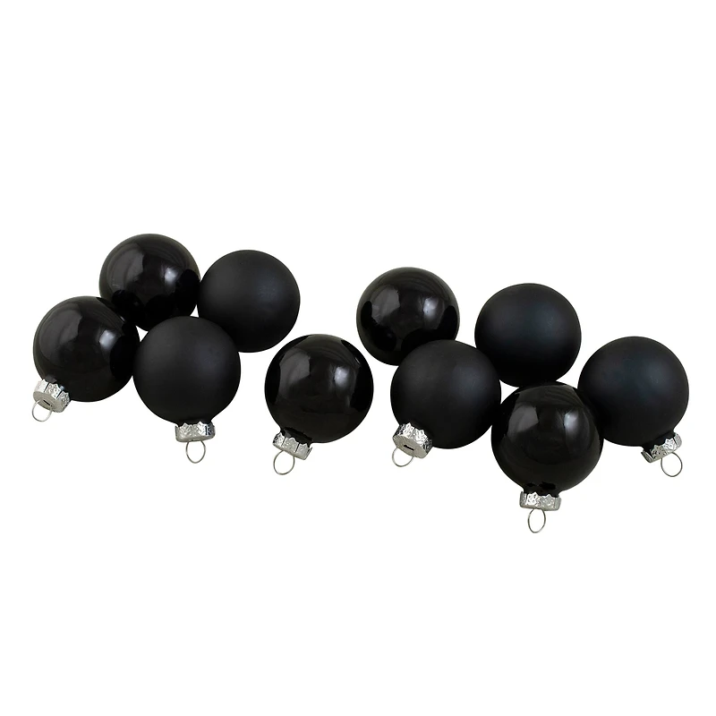 10ct. 1.75" Shiny & Matte Black Glass Ball Ornaments